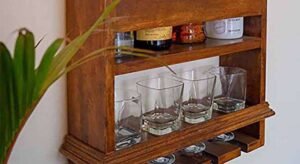 Solid Wood Bar Cabinet | Brown Wood Teak Finish
