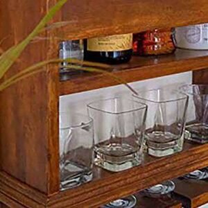 Solid Wood Bar Cabinet | Brown Wood Teak Finish