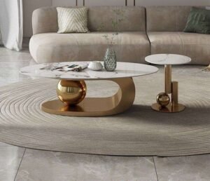 Oval Center Table in Gold Base with End Table