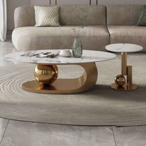 Oval Center Table in Gold Base with End Table