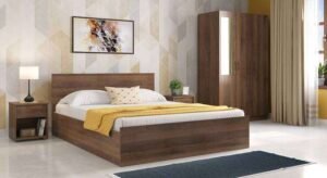 Queen Size Box Storage Bed In Classic Walnut Finish