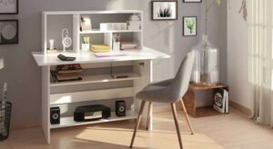 Bookshelf with Study Table – White Studying Table for Kids and Students with Storage Solutions