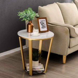 Round White Coffee Table for Living Room