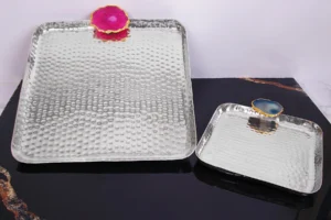 SILVER ROUNDED SQUARE AGATE STONE PLATTER