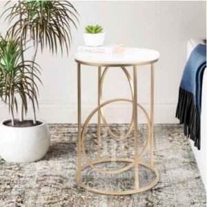 White Round End Table with Marble Top
