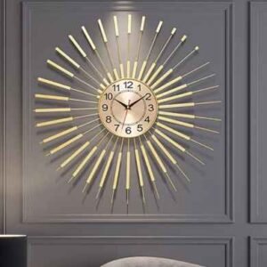 Golden Sun Metal Wall Clock