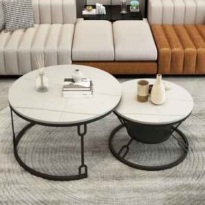 HT Modern Black Coffee Table with Metal Frame