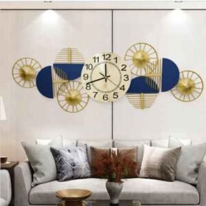 Yulia Blue & Golden Metal Wall Clock