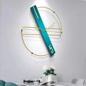 Blue And Golden Abstract Metal Wall Clock